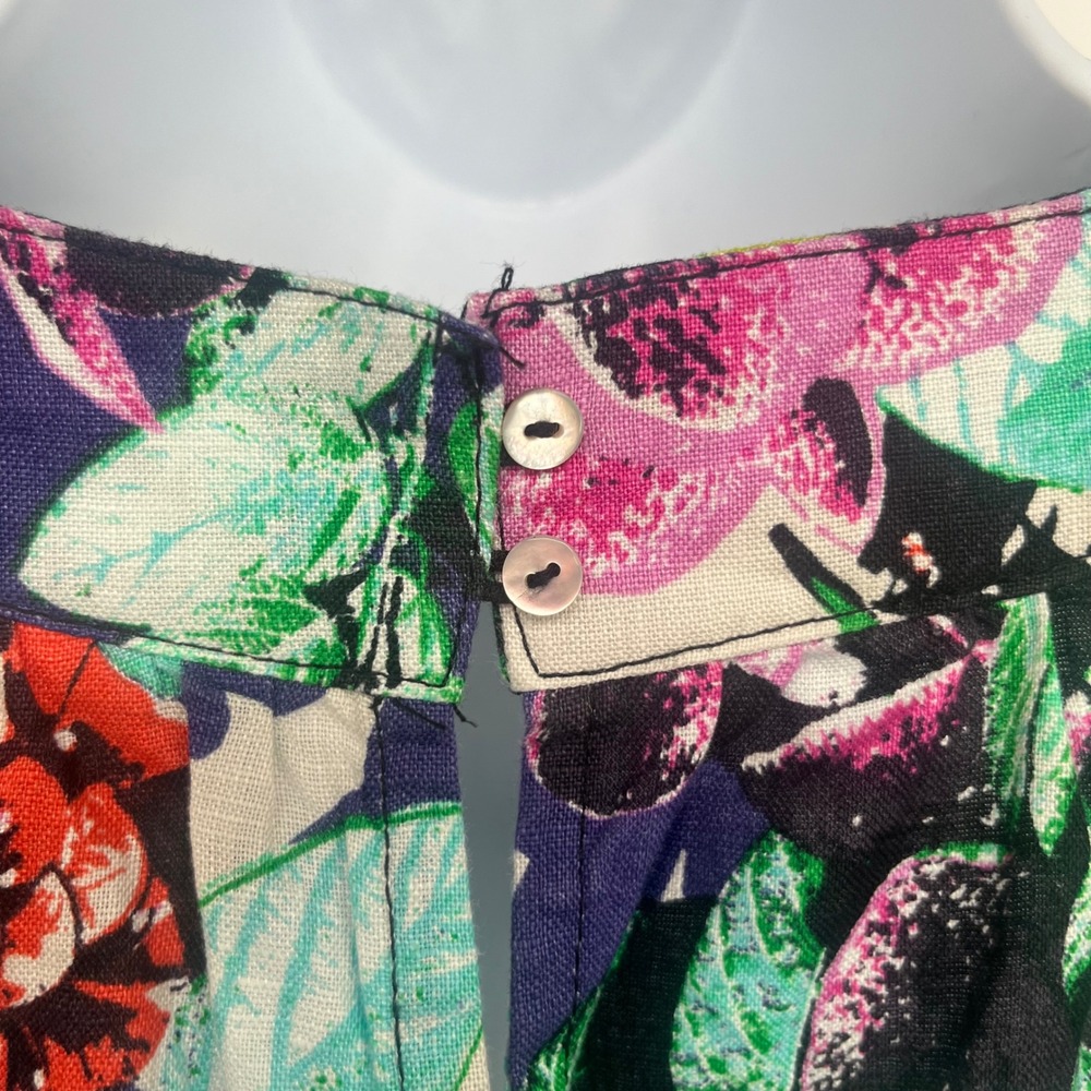 100% Linen Keyhole Shift Dress Women XS C&C California Blue Floral Sleeveless - Picture 7 of 9